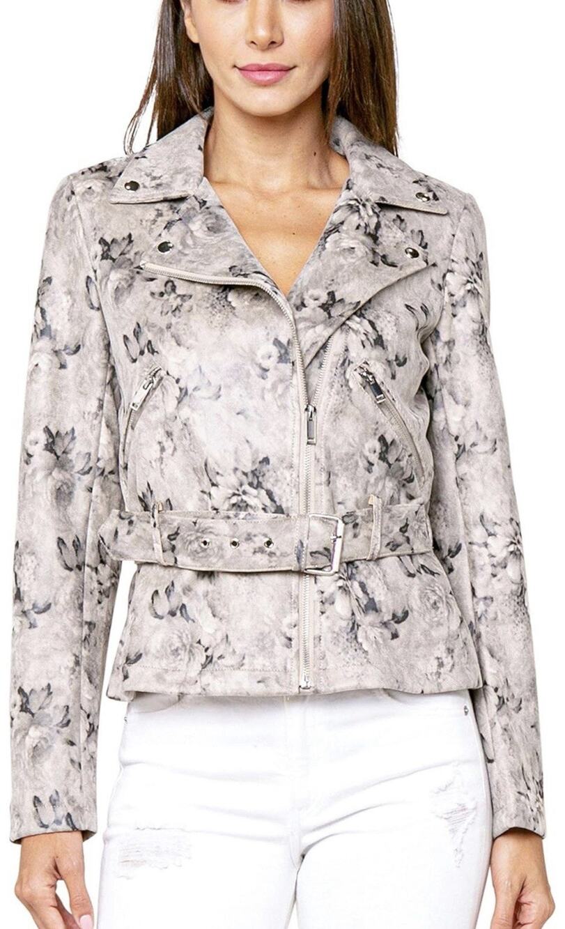 Love Token Women’s Floral Belted Full Zip Moto Jacket Sz Small